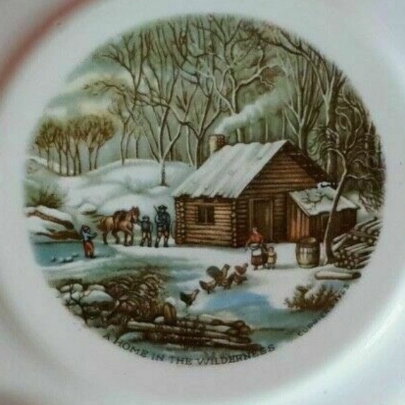 Vintage Harkerware Since 1840 Currier & Ives Decorative Plate Set of 2 - Picture 4 of 5